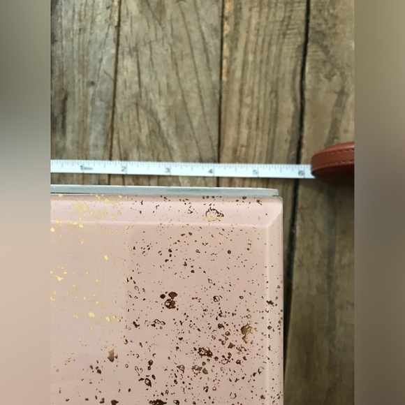 NWOT Pink and Gold Leaf Splatter Glass Jewelry Box with Grey Velvet Interior - Picture 7 of 8